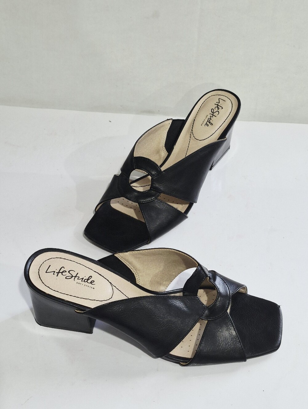 Life Stride Black Open-Toe Ring-Accent Slide Mules Size 11M